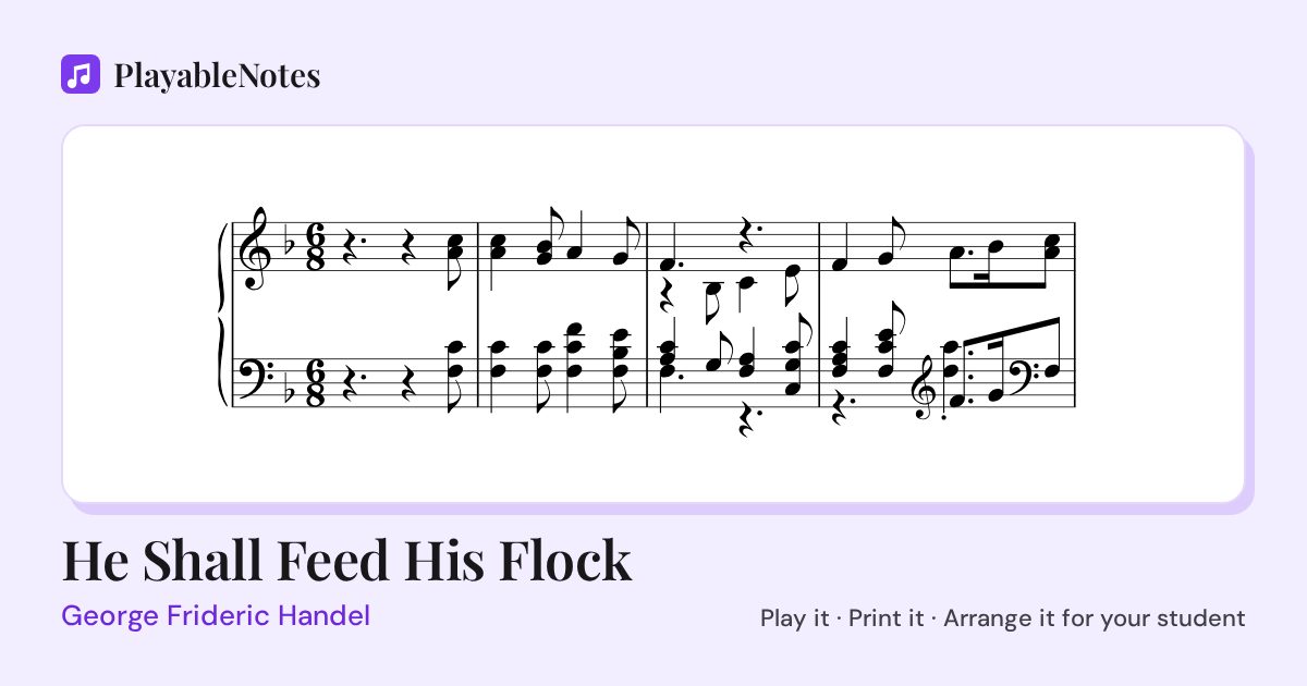 The first bars of He Shall Feed His Flock by George Frideric Handel, engraved.