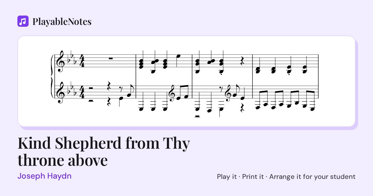 The first bars of Kind Shepherd from Thy throne above by Joseph Haydn, engraved.