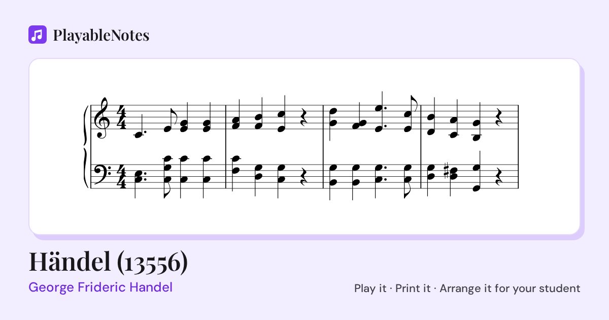 The first bars of Händel (13556) by George Frideric Handel, engraved.