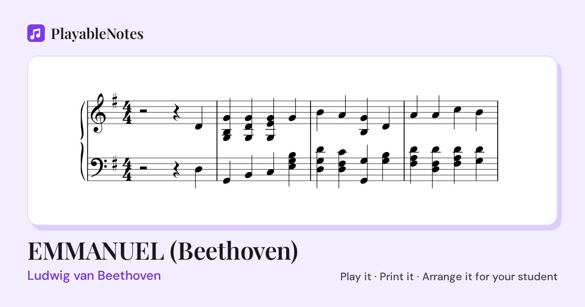 The first bars of EMMANUEL (Beethoven) by Ludwig van Beethoven, engraved.