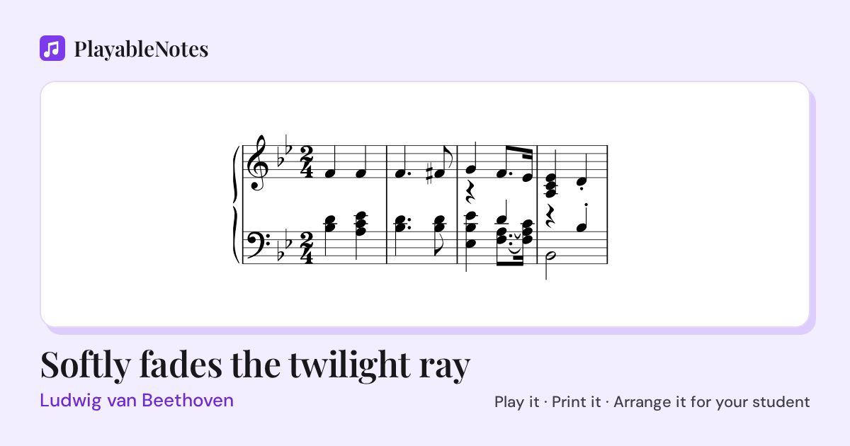 The first bars of Softly fades the twilight ray by Ludwig van Beethoven, engraved.