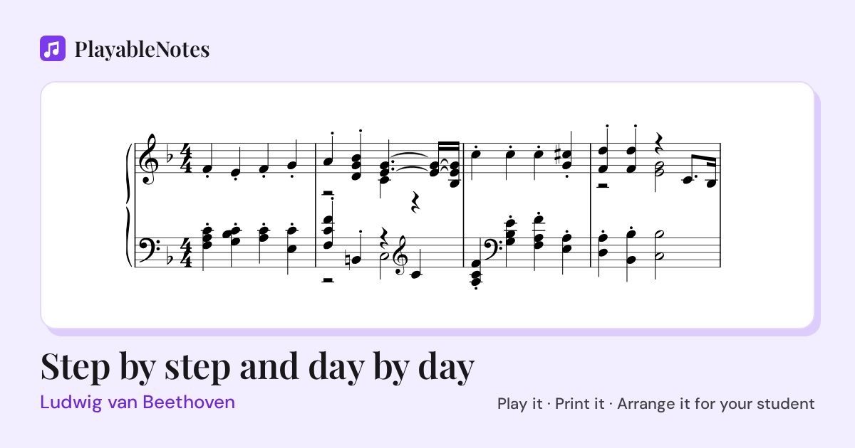 The first bars of Step by step and day by day by Ludwig van Beethoven, engraved.