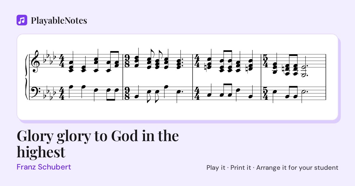 The first bars of Glory glory to God in the highest by Franz Schubert, engraved.