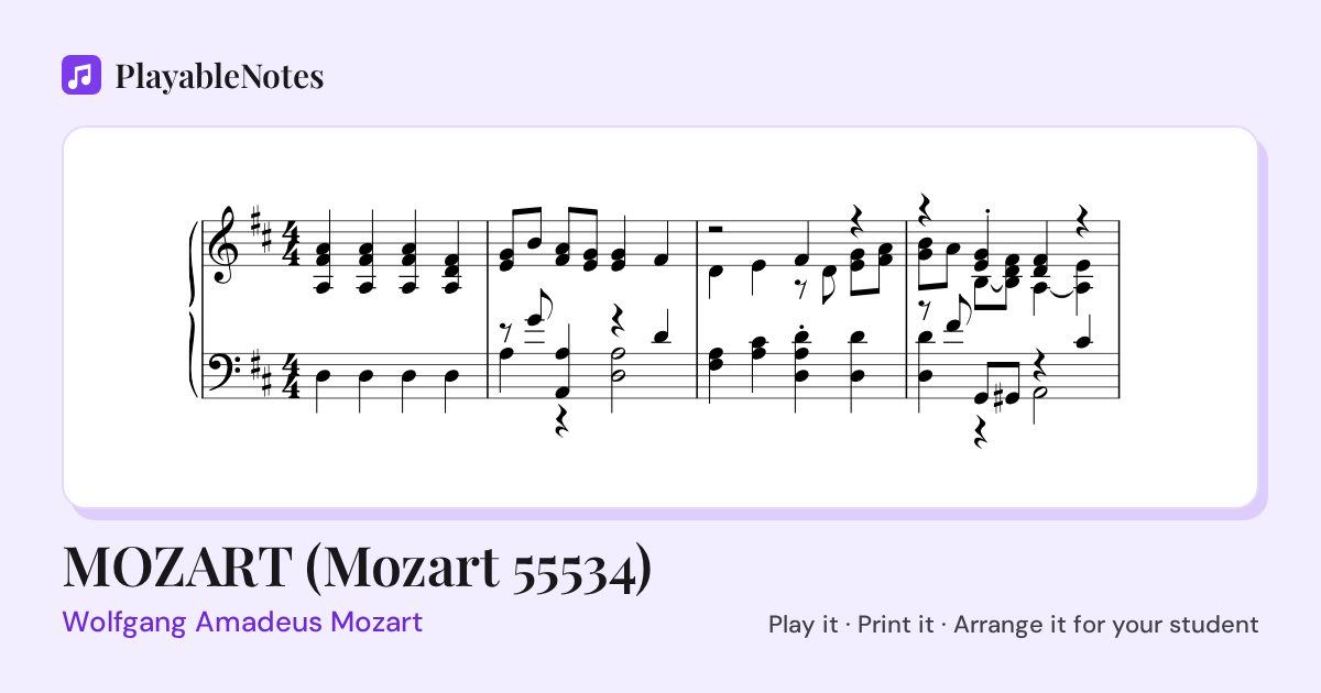 The first bars of MOZART (Mozart 55534) by Wolfgang Amadeus Mozart, engraved.