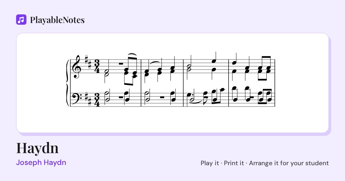The first bars of Haydn by Joseph Haydn, engraved.