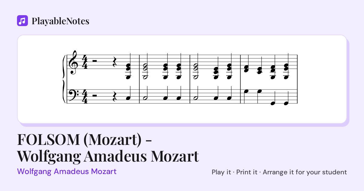 The first bars of FOLSOM (Mozart) - Wolfgang Amadeus Mozart by Wolfgang Amadeus Mozart, engraved.