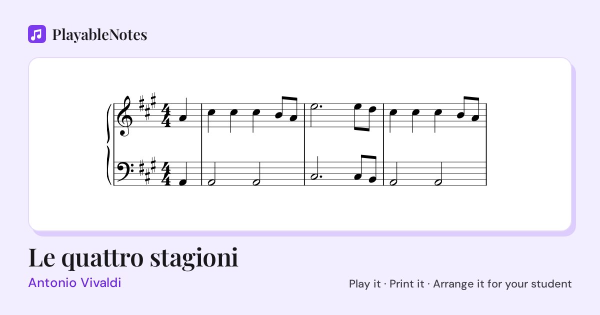 The first bars of Le quattro stagioni by Antonio Vivaldi, engraved.