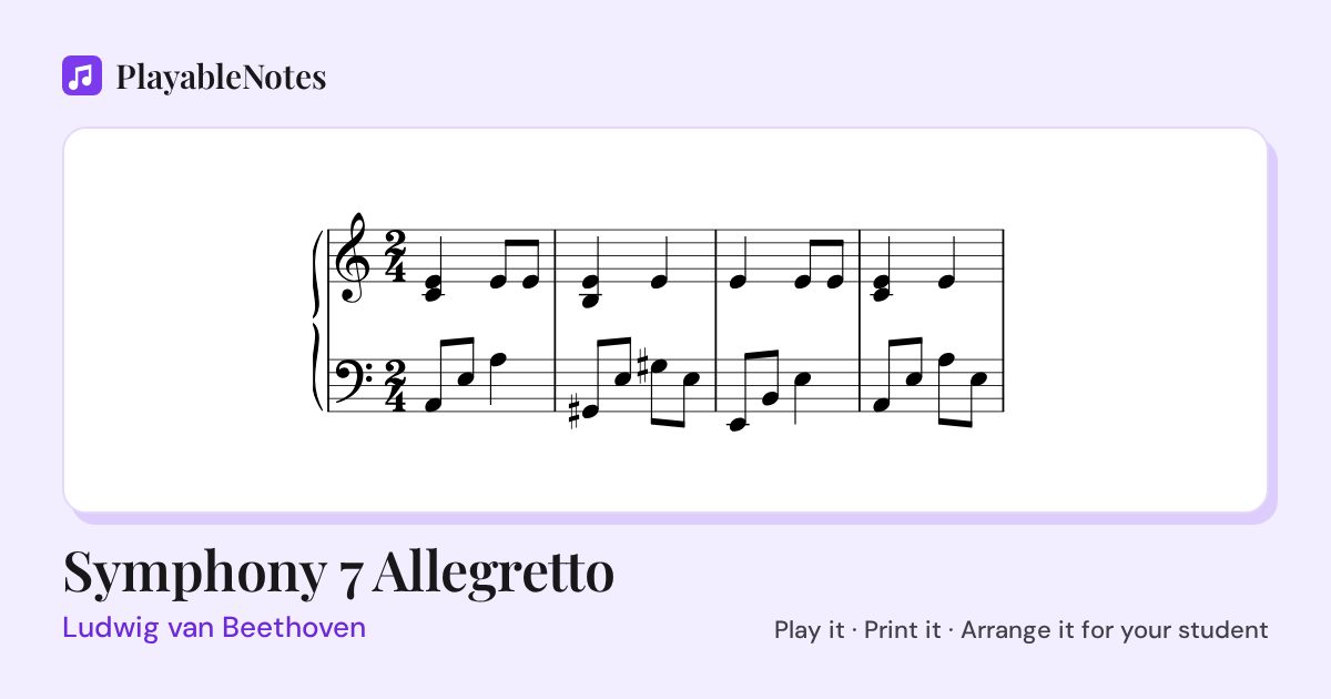 The first bars of Symphony 7 Allegretto by Ludwig van Beethoven, engraved.