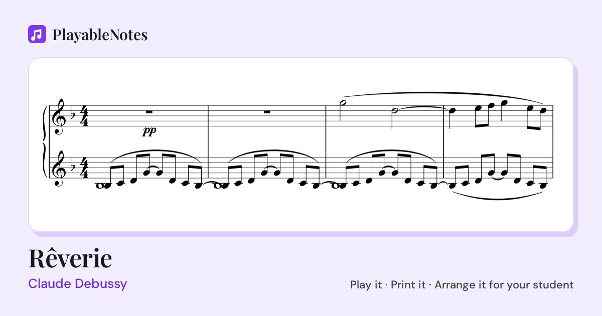 The first bars of Rêverie by Claude Debussy, engraved.