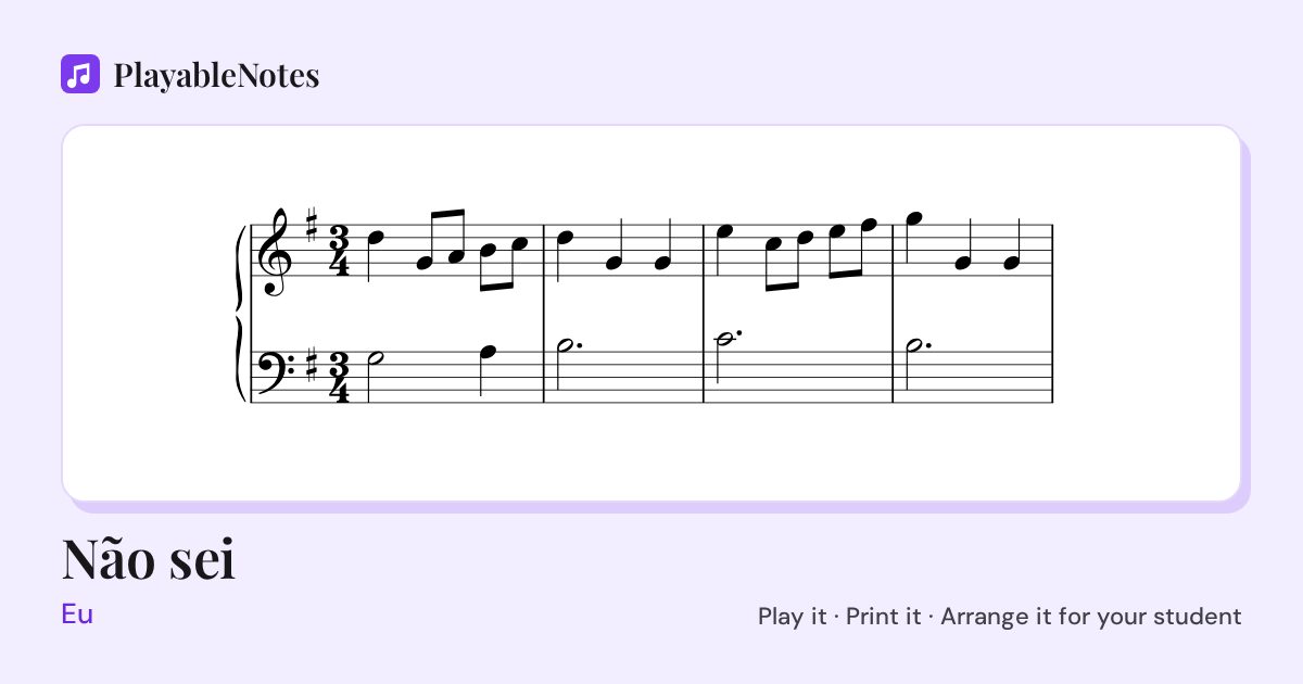 The first bars of Não sei by Eu, engraved.