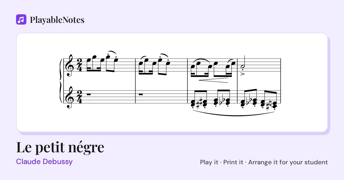 The first bars of Le petit négre by Claude Debussy, engraved.