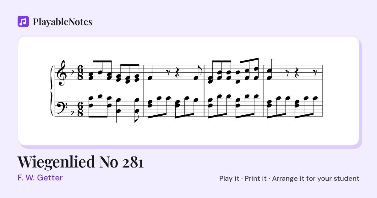 The first bars of Wiegenlied No 281 by F. W. Getter, engraved.