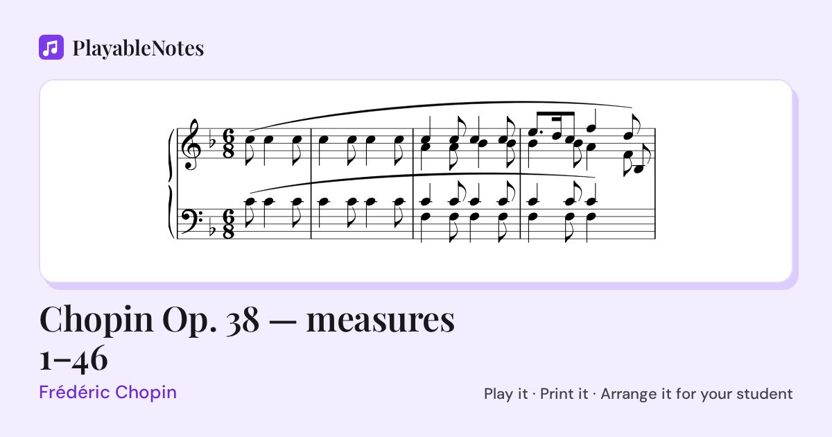 The first bars of Chopin Op. 38 — measures 1–46 by Frédéric Chopin, engraved.